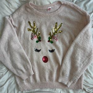 Festive Pink Sweater with Sequin Reindeer - Woman’s 2X